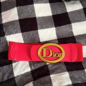 Dior Vibrant Red Belt with Gold Emblem